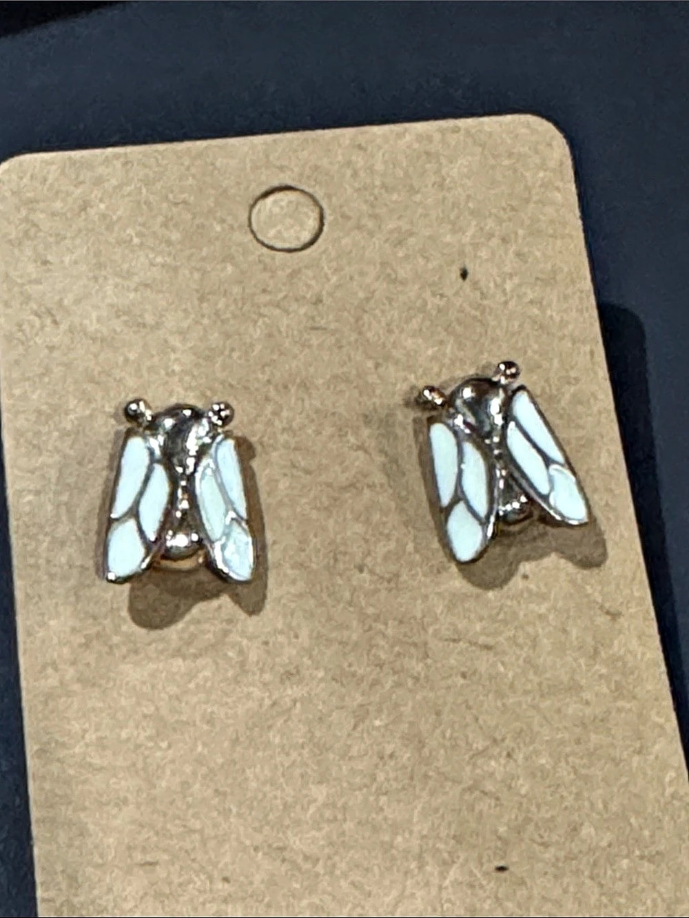 Tory Burch Gold-Tone Bee Stud Earrings with White Enamel Like New